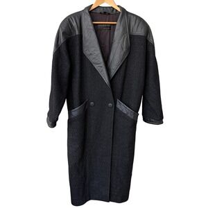 Vintage David Benjamin Collection Women's Black Leather Wool Coat Size 14